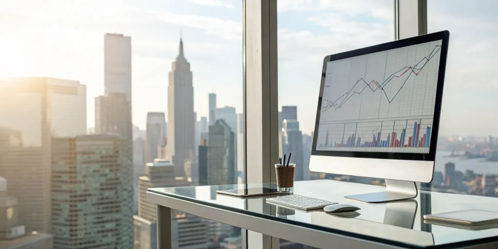Analyzing charts and data for alternative investments research on a computer.