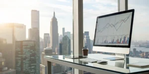 Analyzing charts and data for alternative investments research on a computer.