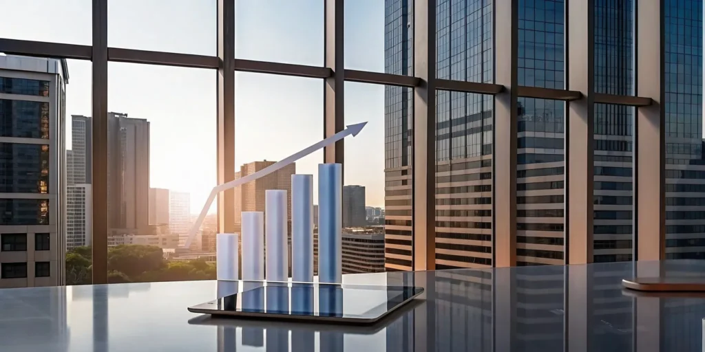 A tablet showing a growth chart for commercial real estate funds for accredited investors.