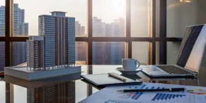 A model building and financial charts used to evaluate private real estate funds.