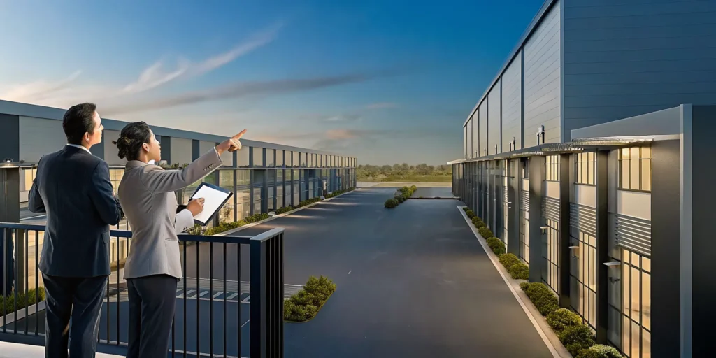 Investors evaluating a modern flex space for the best investment opportunities.