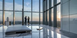 Accredited investors discussing exclusive investment opportunities in a modern office.