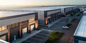 Modern flex industrial buildings in an active business park